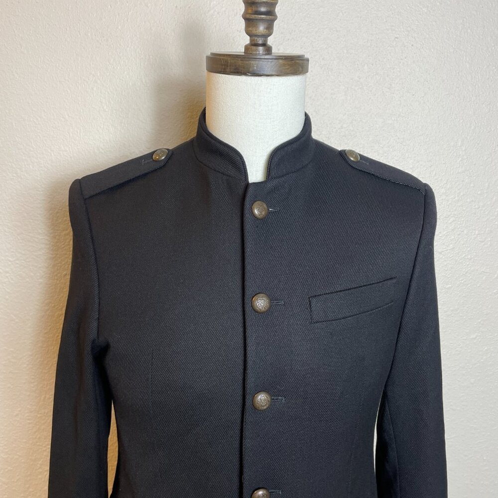 Zara Man Military Blazer Jacket Black Lined Double Vent Structured Size 36R - Picture 10 of 11